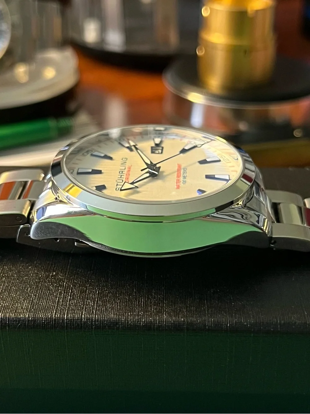 Stührling Original Stainless Steel Men's Watch - White Dial, Blue Accents